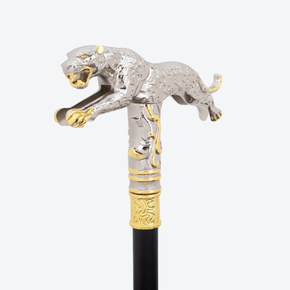 Golden Leopard Metal Cane Light Silver-Bastoni UK