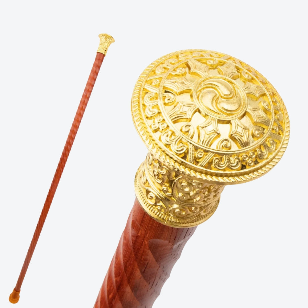 Golden Astro Wooden Walking Stick with Circular Handle - Bastoni