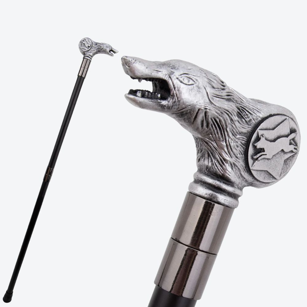 Guardian Wolf Metal Classic Cane Silver-Bastoni UK