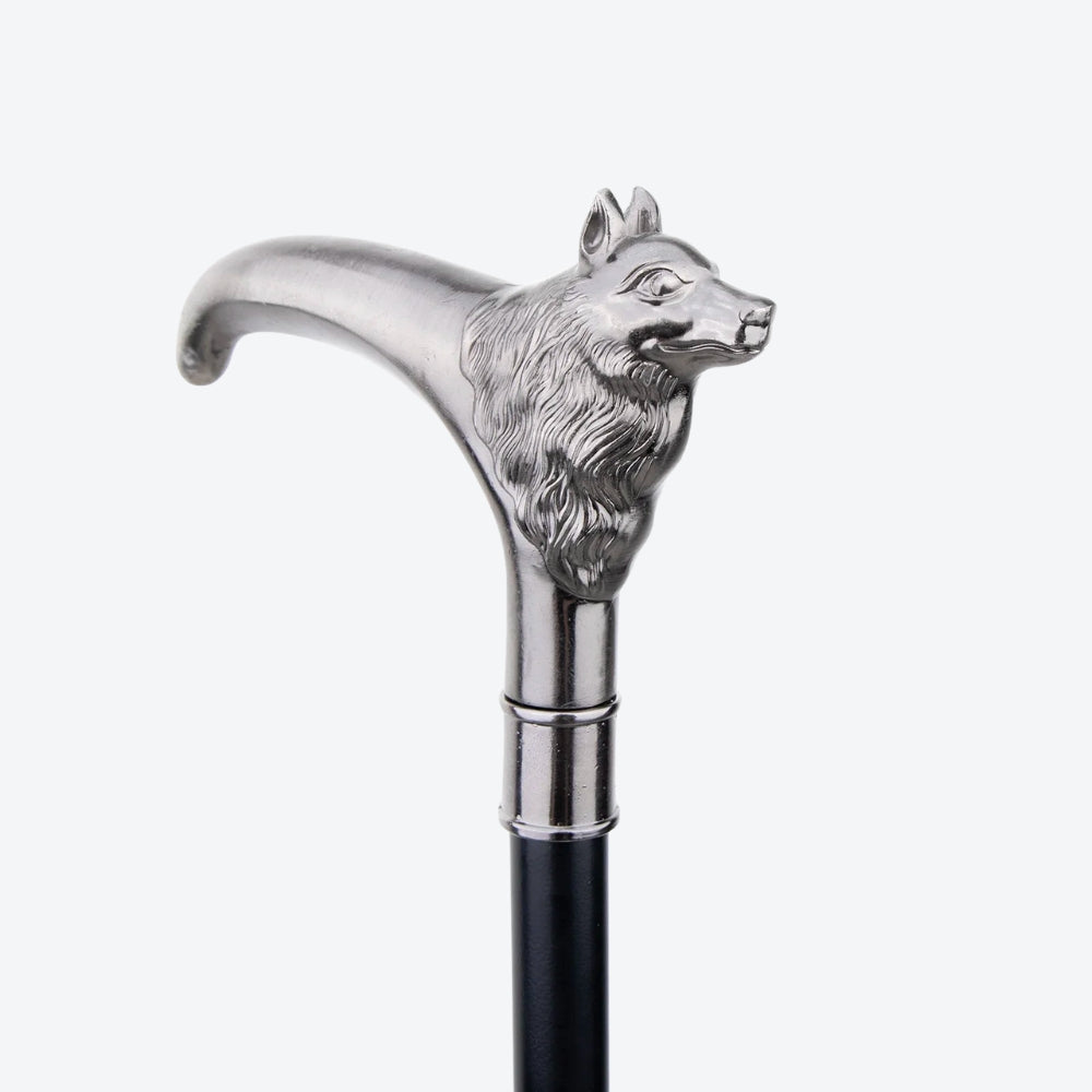 Luxury Cane with Silver Imperial Fox Design - Bastoni