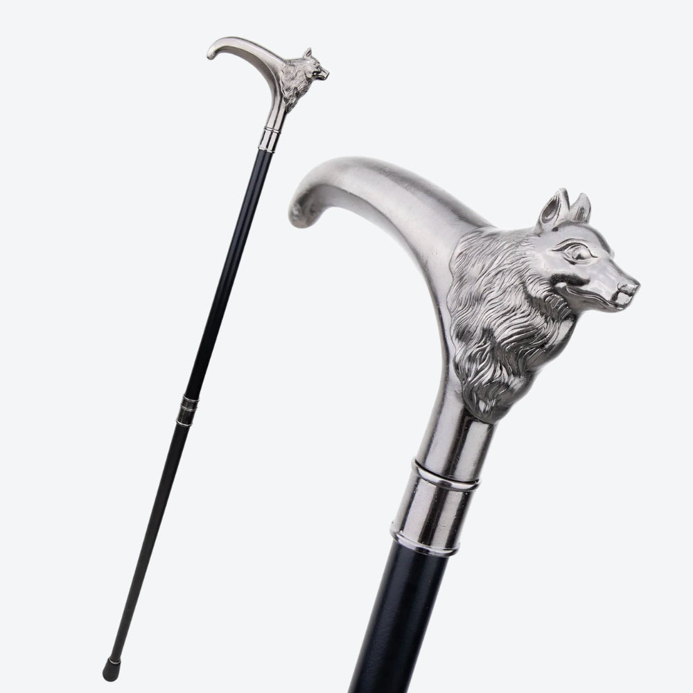 Luxury Cane with Silver Imperial Fox Design - Bastoni