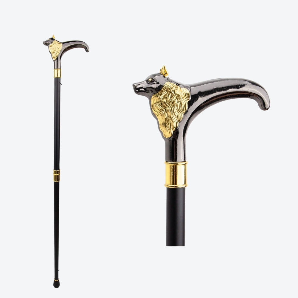 Luxury Imperial Fox Walking Stick, Black/Gold - Bastoni