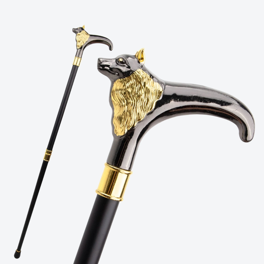 Luxury Imperial Fox Walking Stick, Black/Gold - Bastoni