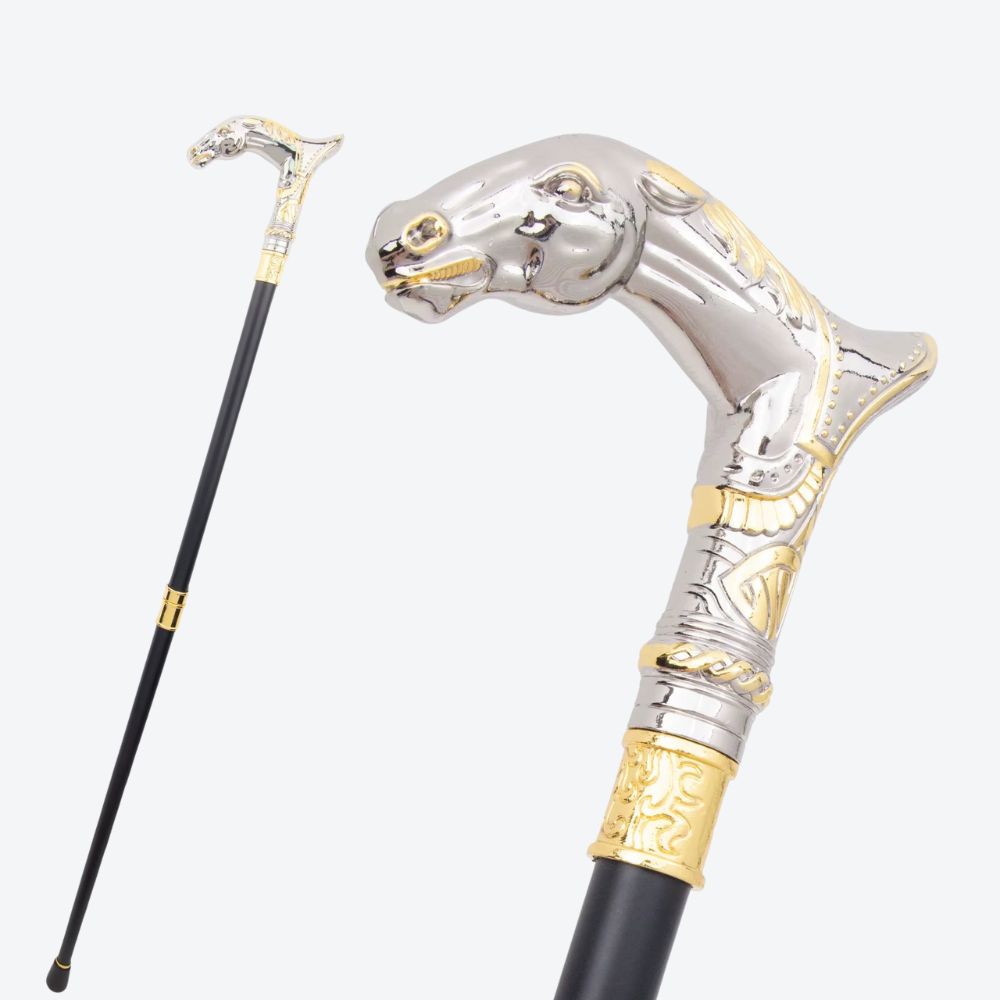 Luxury Metal Cane with Golden Horse Design - Bastoni