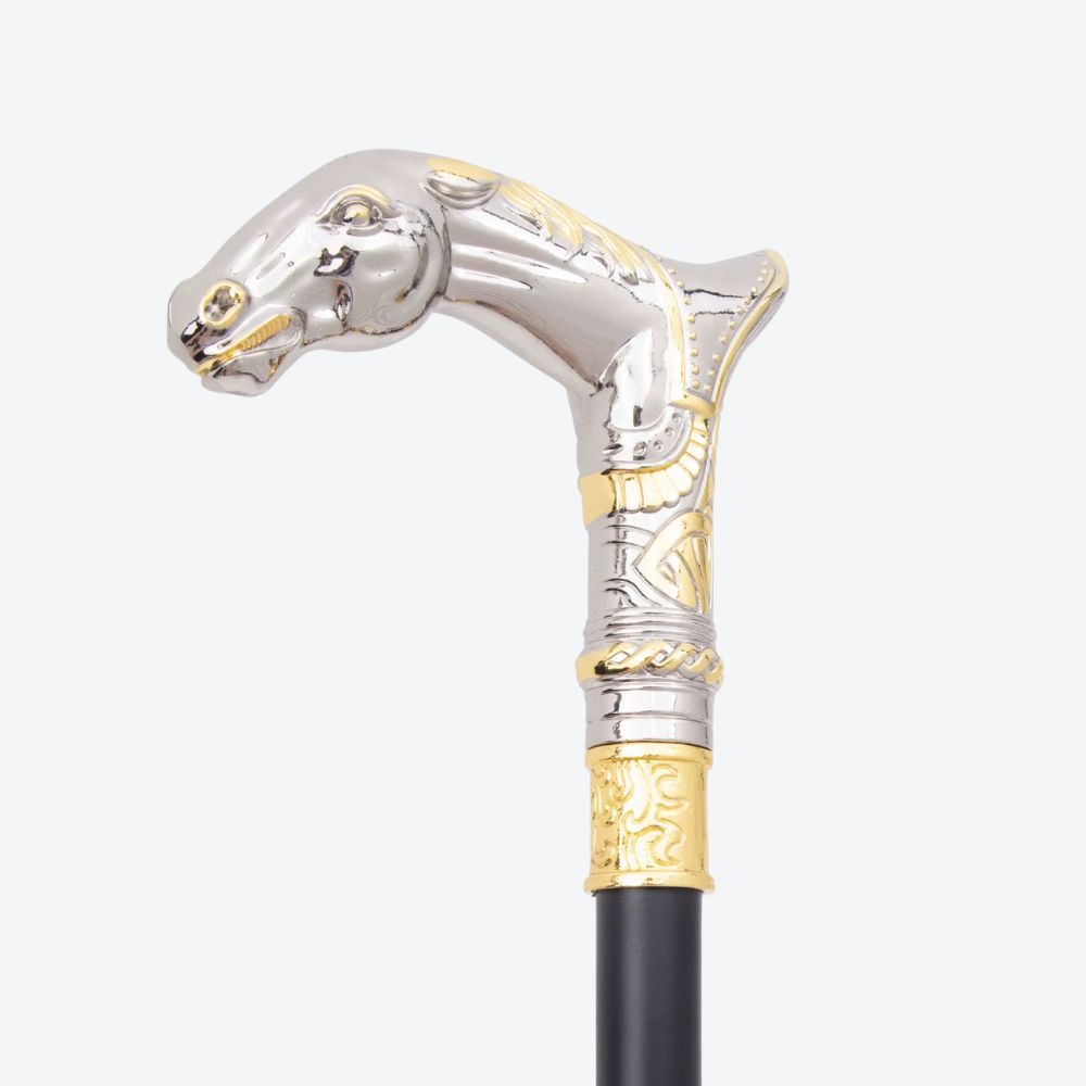 Luxury Metal Cane with Golden Horse Design - Bastoni