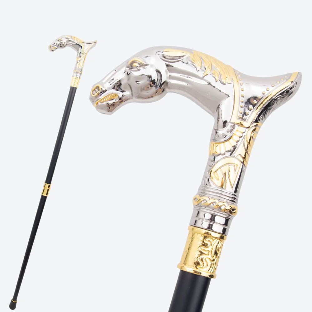 Luxury Metal Cane with Golden Horse Design - Bastoni