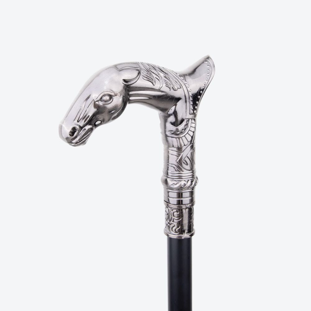 Luxury Walking Stick with Golden Horse and Silver Horse Head - Bastoni