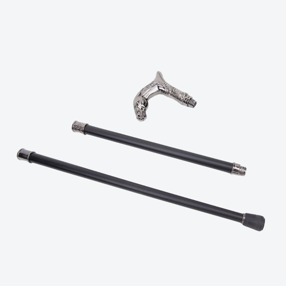 Luxury Walking Stick with Golden Horse and Silver Horse Head - Bastoni