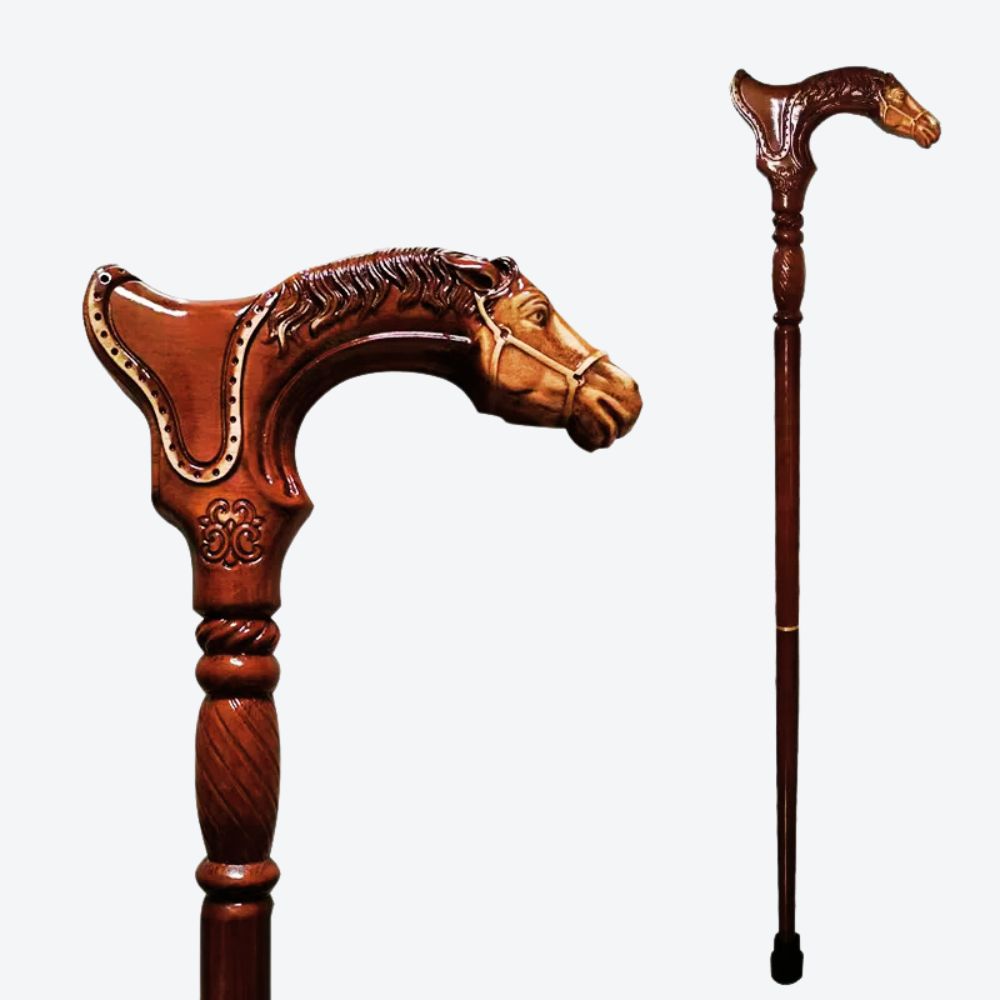 Luxury Wooden Walking Stick by Bastoni Chestnut Horse