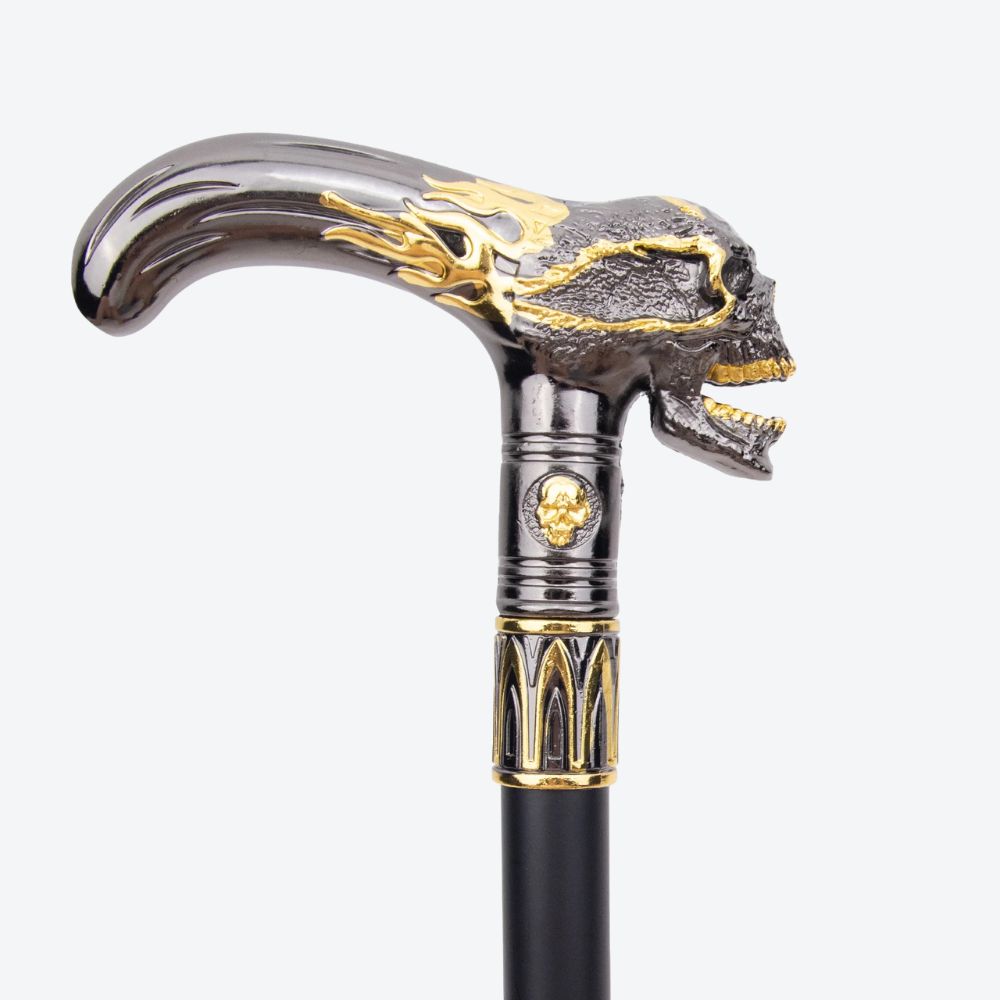 Monarch Skull Metal Cane Gold/Silver-Bastoni UK