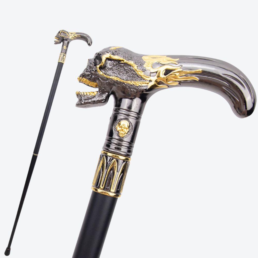 Monarch Skull Metal Cane Gold/Silver-Bastoni UK