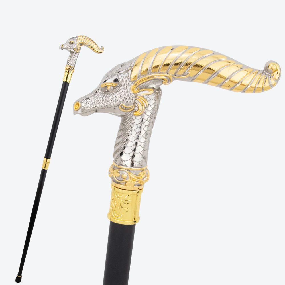 Mountain Goat Metal Classic Cane Silver/Golden-Bastoni Co