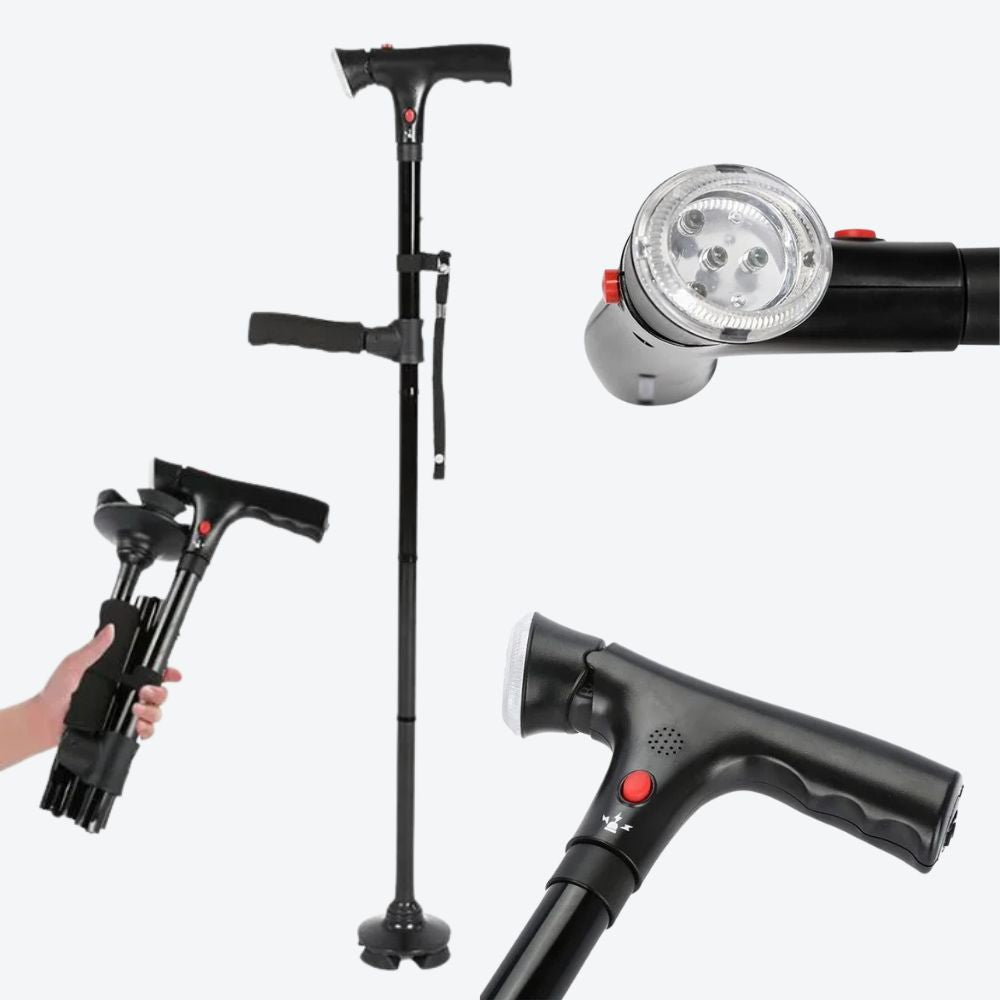 Folding Cane with Flashlight and Multifunctional Alarm. Bastoni