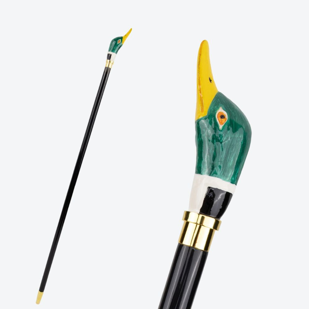 Painted Ceramic Mallard Metal Walking Stick-Bastoni UK