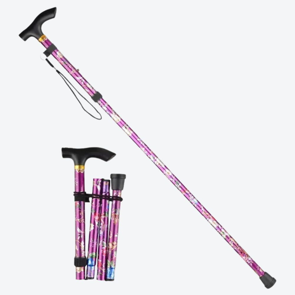 Bastoni Red Flower Garden Folding Women's Walking Stick