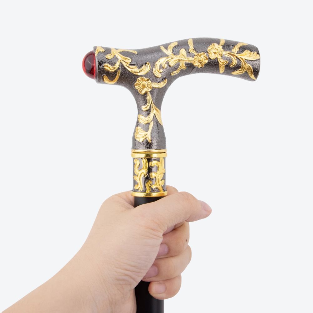 Red-Dotted Metallic Cane with Arabesque Design-Bastoni UK
