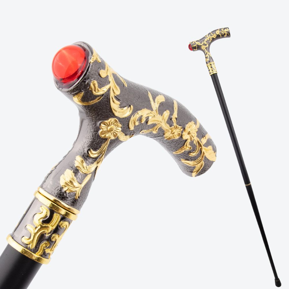 Red-Dotted Metallic Cane with Arabesque Design-Bastoni UK