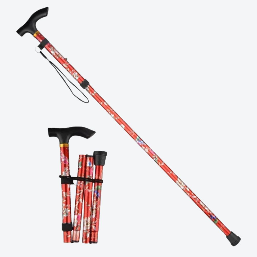 Bastoni Red Flower Garden Folding Women's Walking Stick