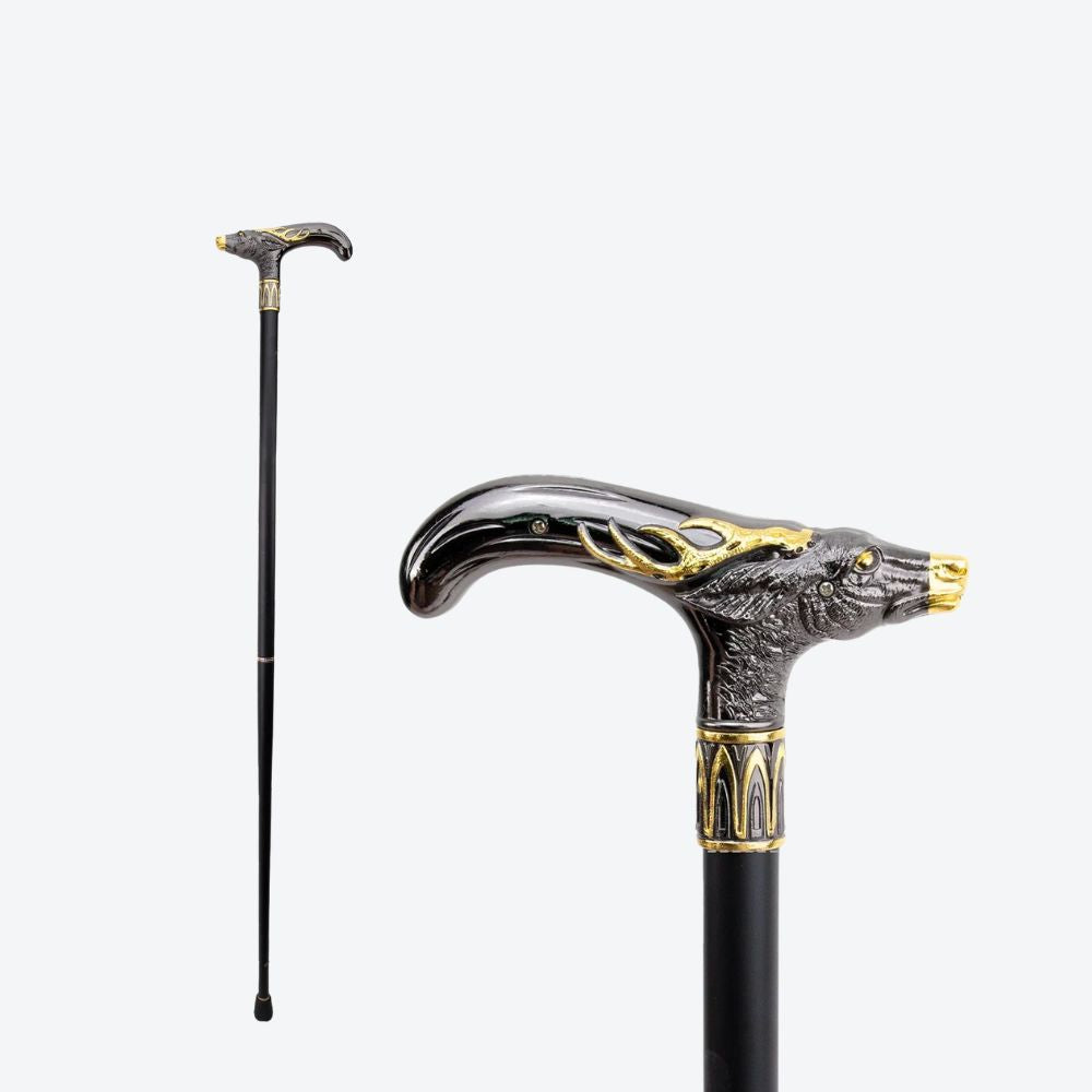 Royal Deer Metal Cane Black/Golden-Bastoni UK