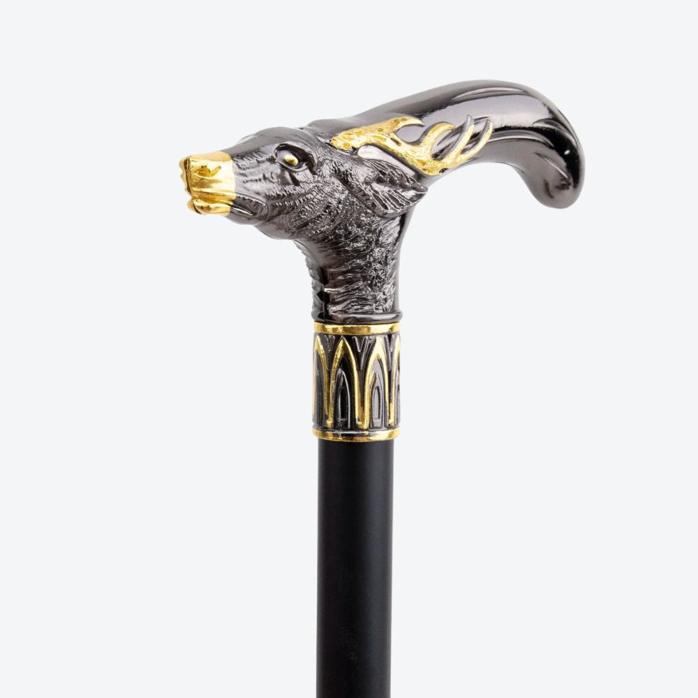 Royal Deer Metal Cane Black/Golden-Bastoni UK