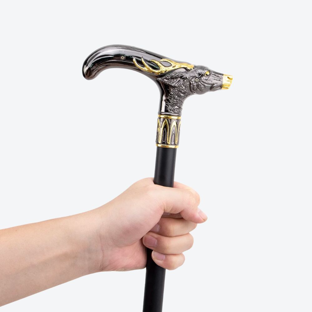 Royal Deer Metal Cane Black/Golden-Bastoni UK