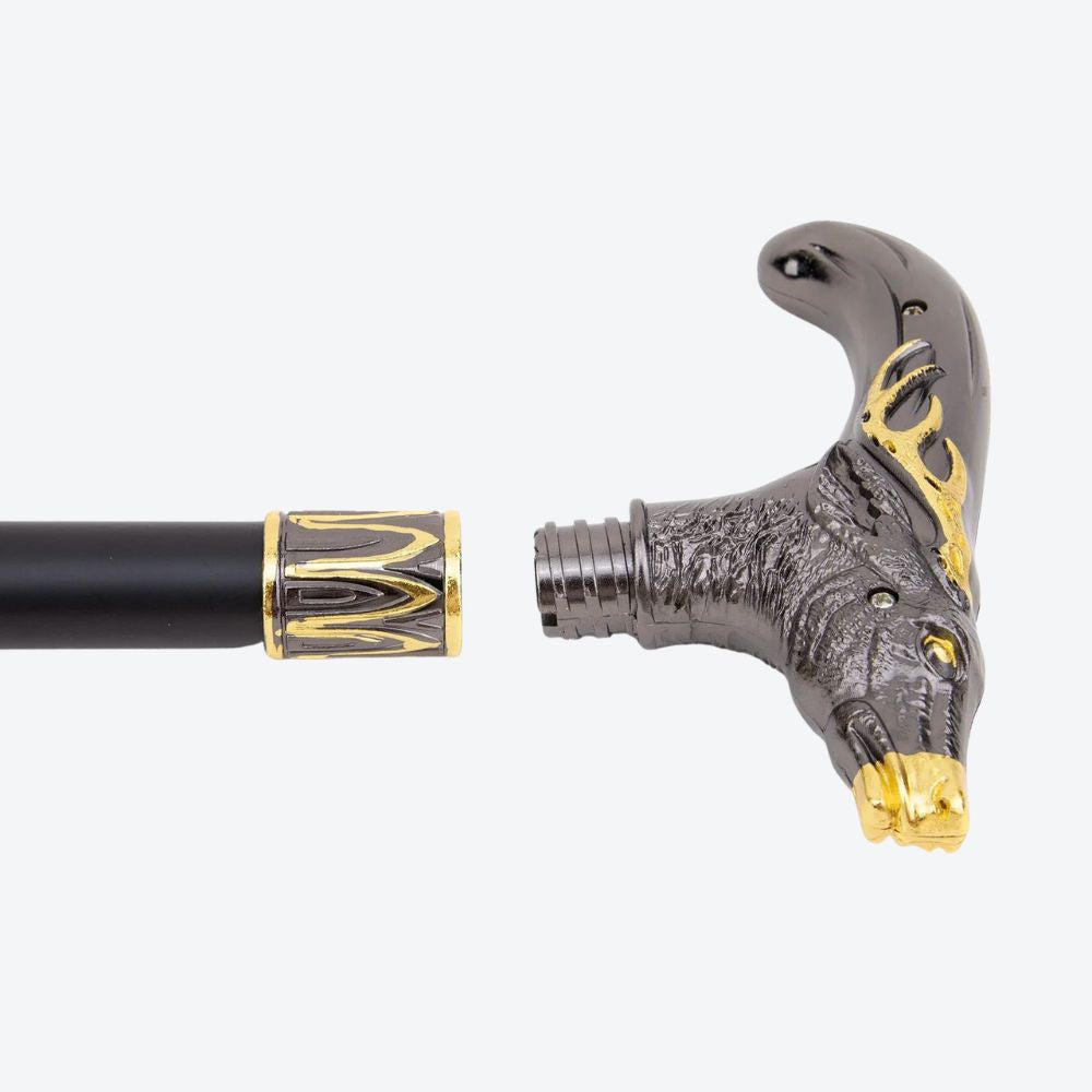 Royal Deer Metal Cane Black/Golden-Bastoni UK
