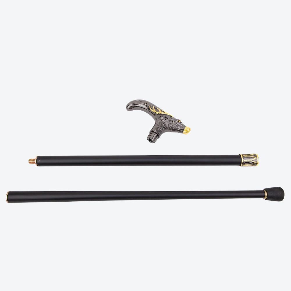 Royal Deer Metal Cane Black/Golden-Bastoni UK
