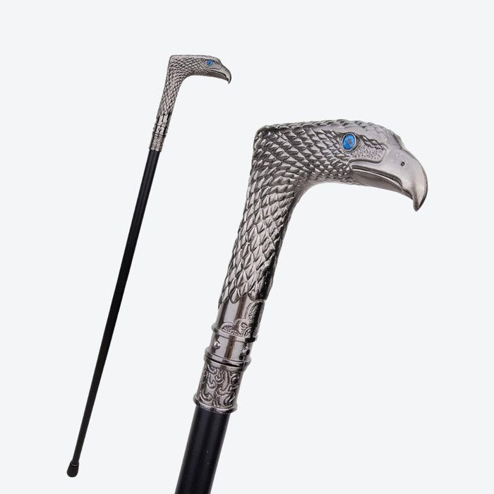 Rustic Hawk Metal Walking Cane Silver