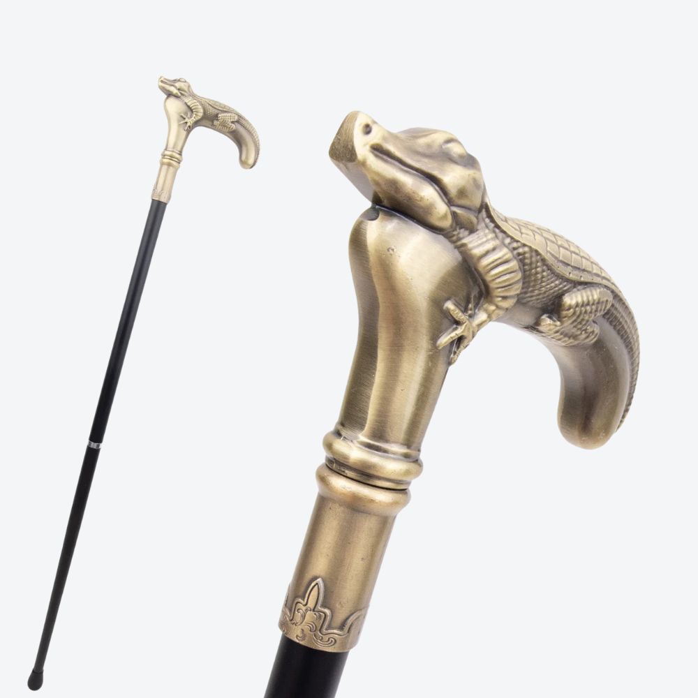 Rustic Metal Crocodile Walking Stick in Copper - Bastoni