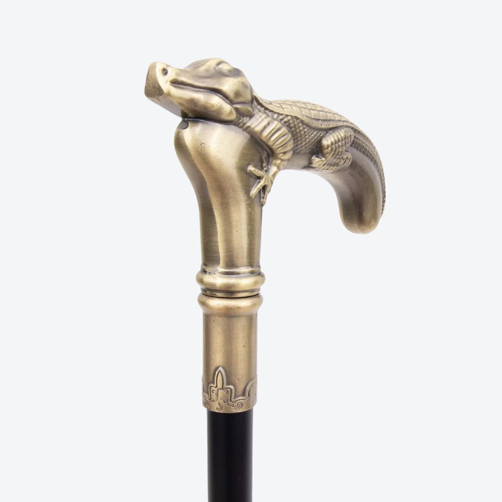 Rustic Metal Crocodile Walking Stick in Copper - Bastoni