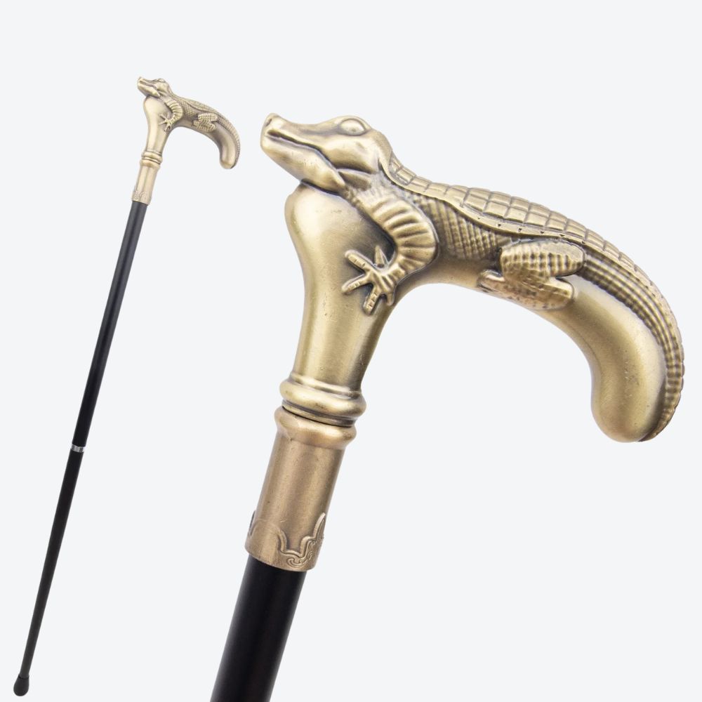 Rustic Metal Crocodile Walking Stick in Copper - Bastoni