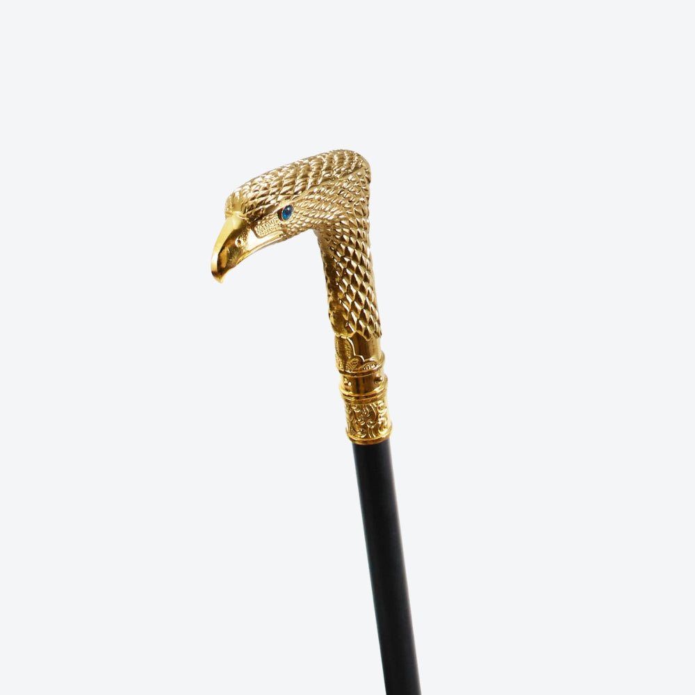 Rustic Metal Walking Stick Golden Hawk Design - Bastoni