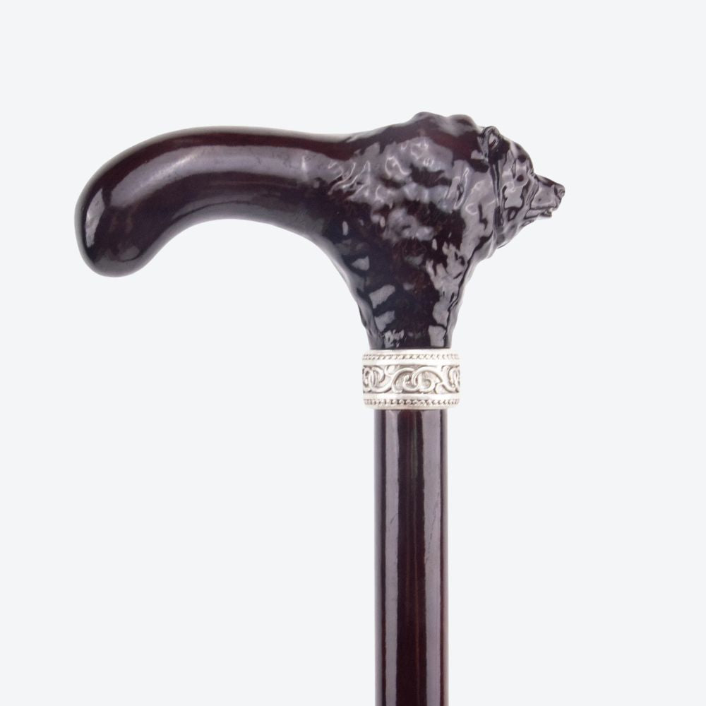 Rustic Wooden Walking Stick with Brown Bear Design - Bastoni