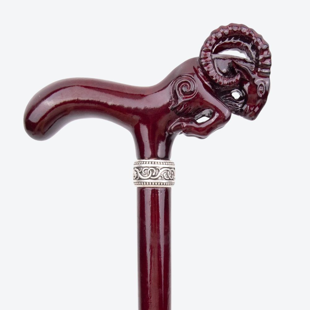 Rustic Wooden Walking Stick with Goat Design - Bastoni