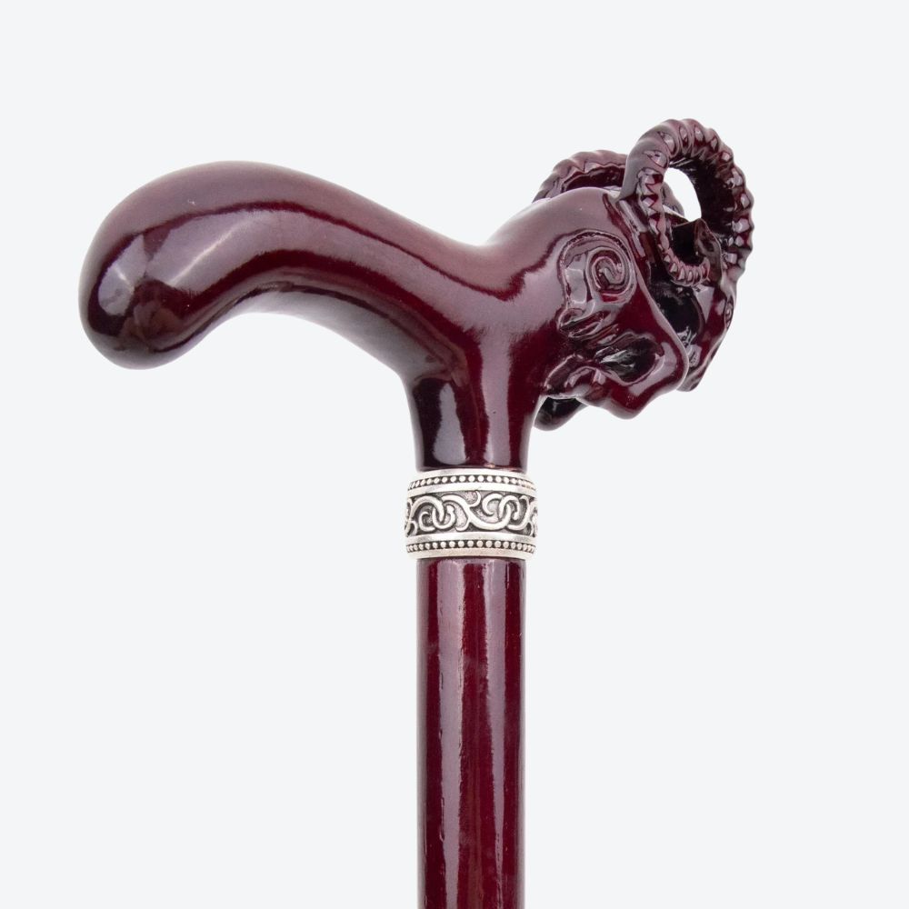Rustic Wooden Walking Stick with Goat Design - Bastoni