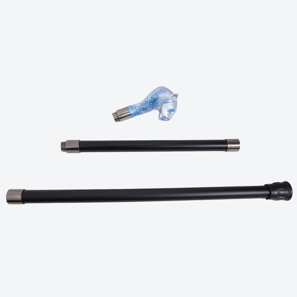 Sculptural Leopard Metal Cane Bluish Silver-Bastoni UK