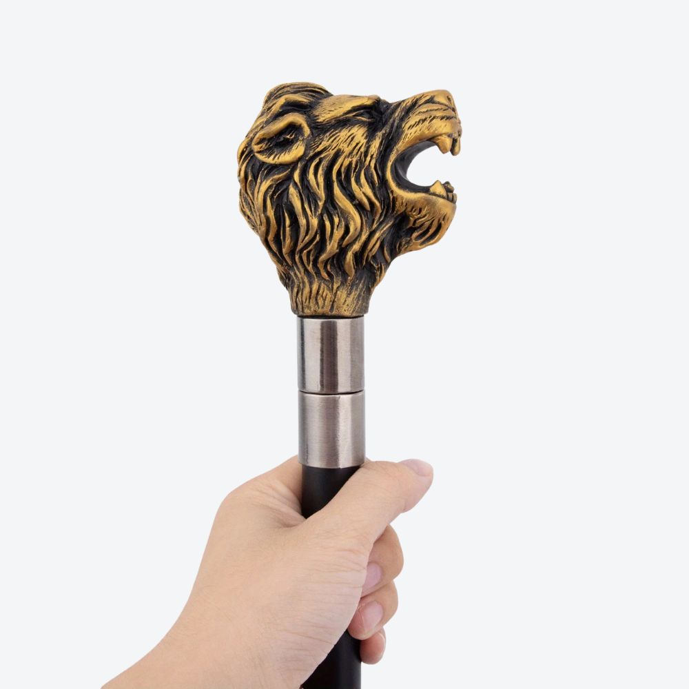 Sculptural Lion Metal Cane Darkened Bronze-Bastoni UK