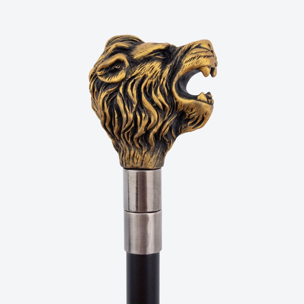 Sculptural Lion Metal Cane Darkened Bronze-Bastoni UK