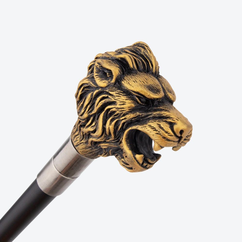 Sculptural Lion Metal Cane Darkened Bronze-Bastoni UK