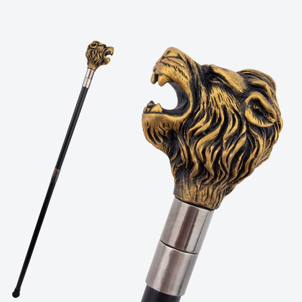 Sculptural Lion Metal Cane Darkened Bronze-Bastoni UK
