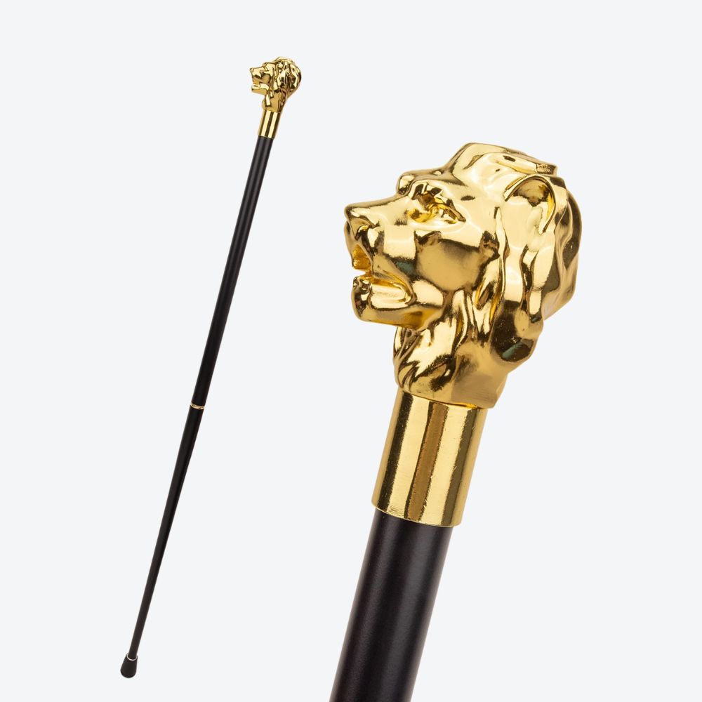Sculptural Lion Metal Cane Golden-Bastoni UK