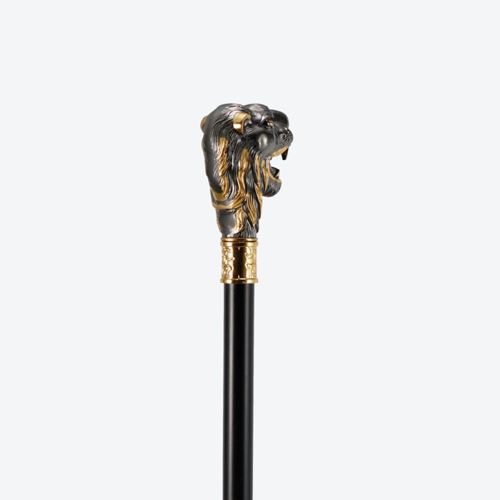 Sculptural Lion Metal Cane Silver/Golden-Bastoni UK