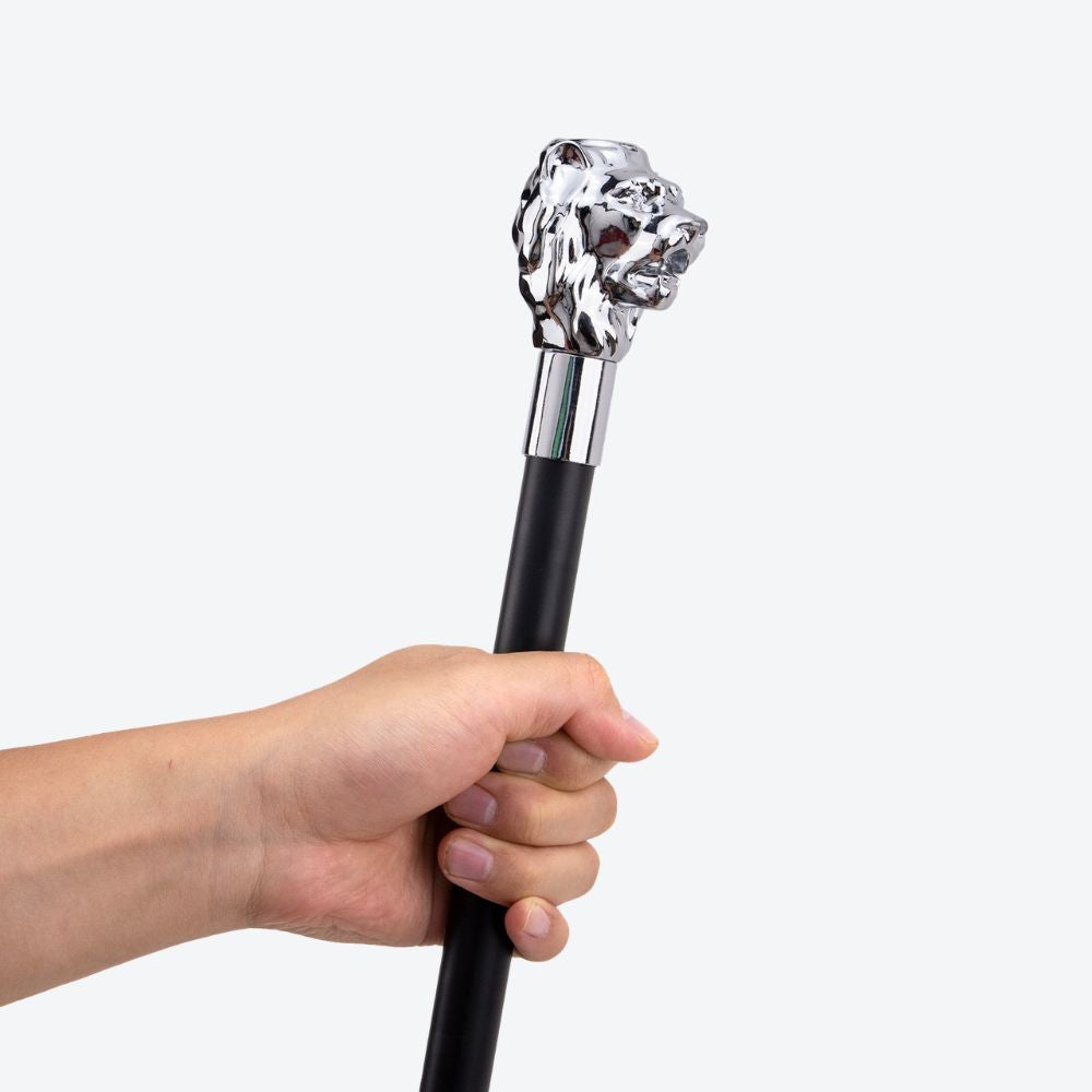 Sculptural Lion Metal Cane Silver-Bastoni UK