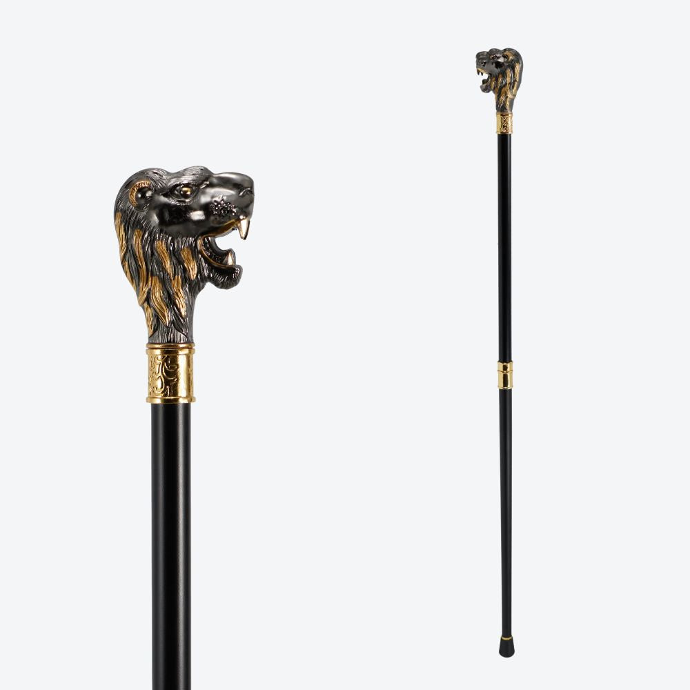 Sculptural Lion Metal Cane Silver/Golden-Bastoni UK