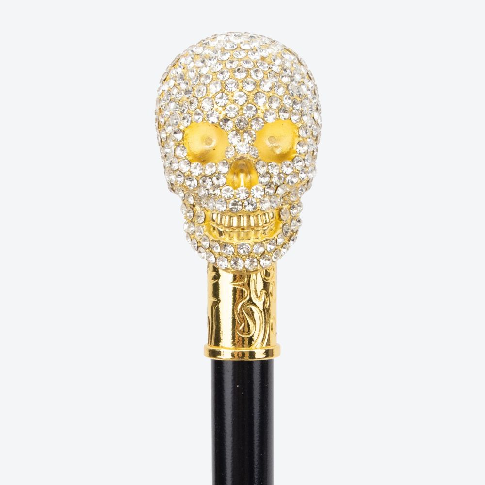 Shiny Gold Skull Cane with Rhinestones - Bastoni
