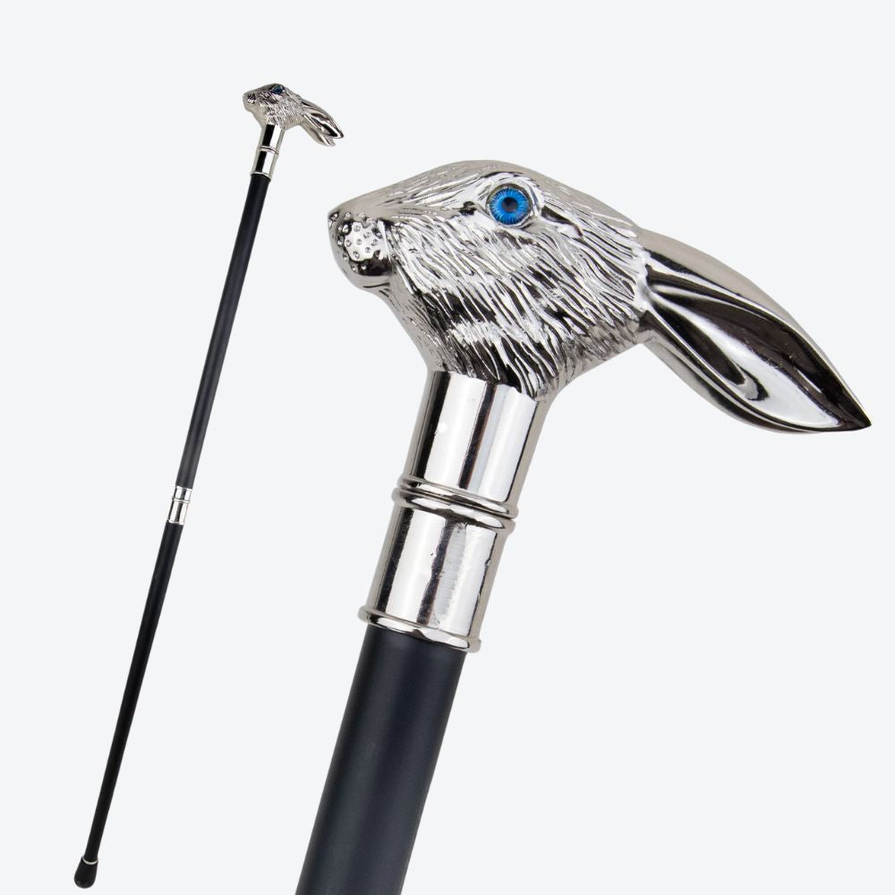 Silver Metal Cane with Big Ears Rabbit