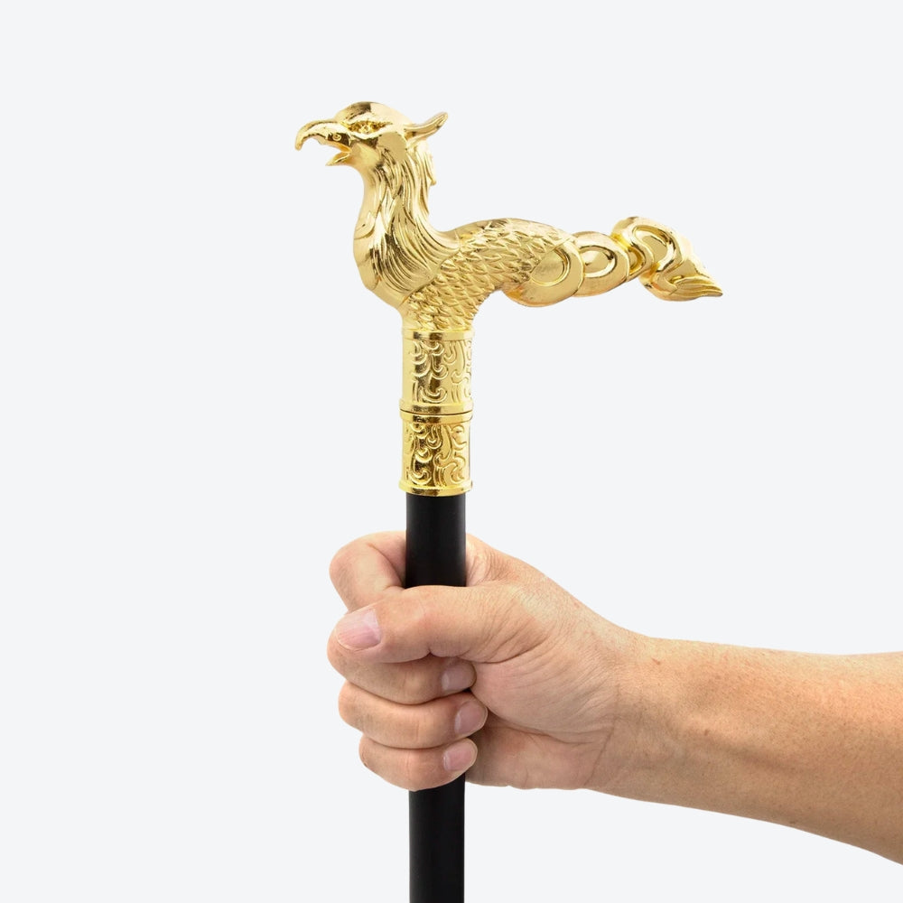 Stylish Long-Tailed Golden Phoenix Walking Stick - Bastoni