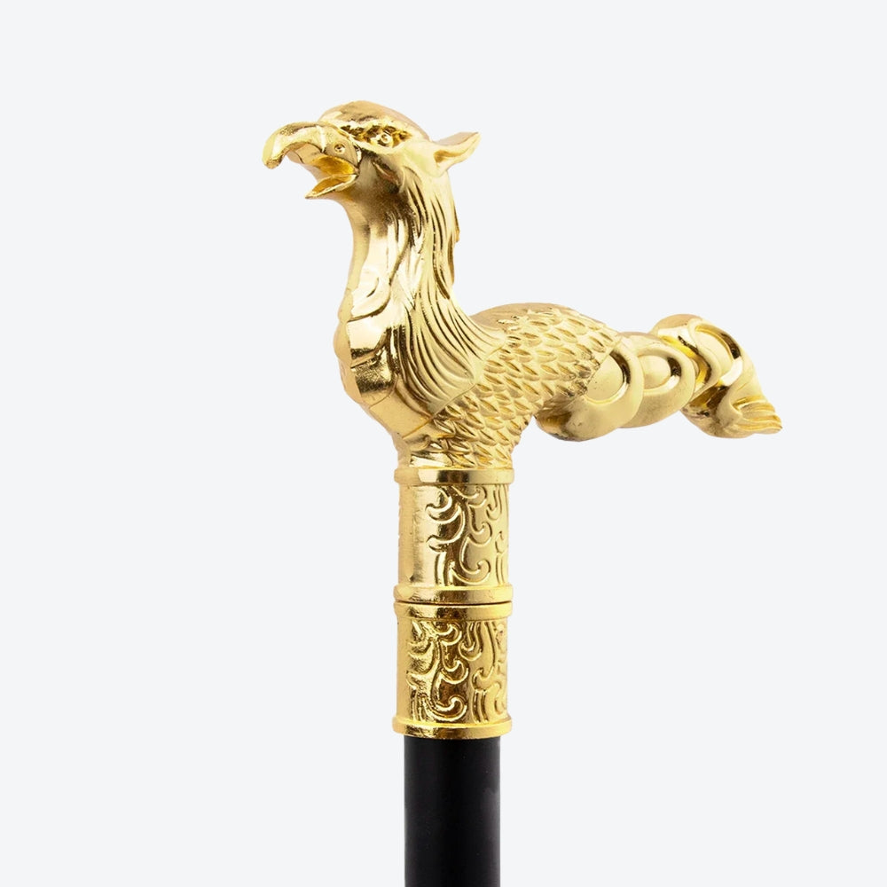 Stylish Long-Tailed Golden Phoenix Walking Stick - Bastoni