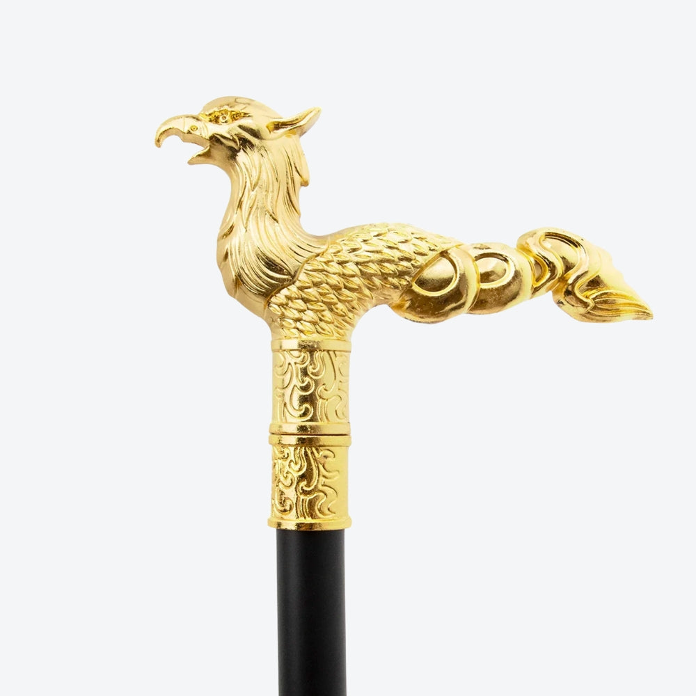 Stylish Long-Tailed Golden Phoenix Walking Stick - Bastoni