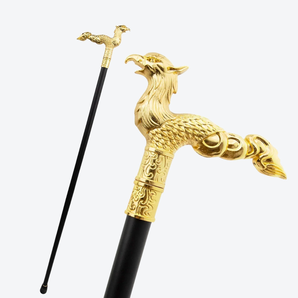 Stylish Long-Tailed Golden Phoenix Walking Stick - Bastoni